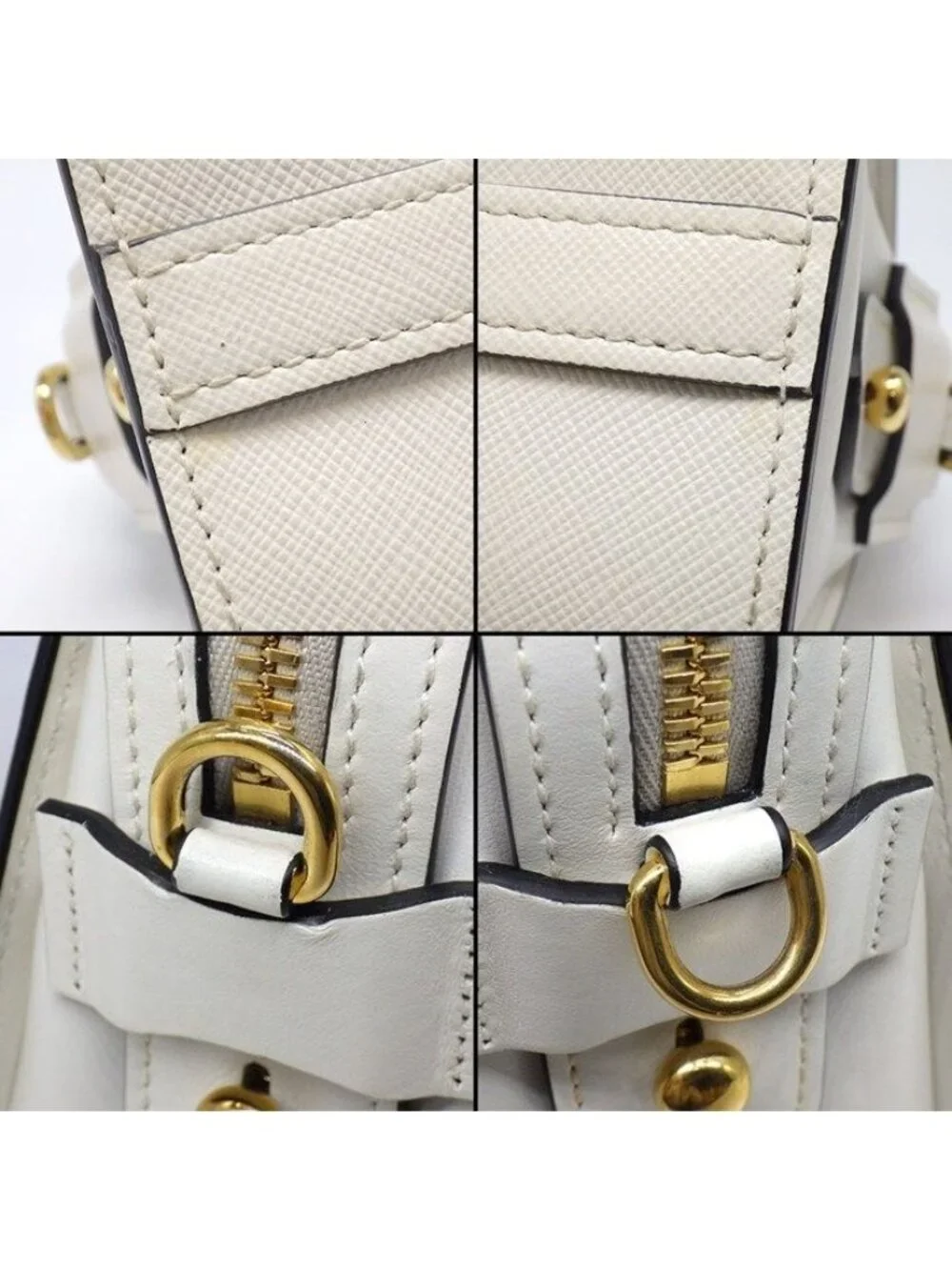 Prada Shoulder Bag Bandoliera Square Cross White Saffiano Leather Gold